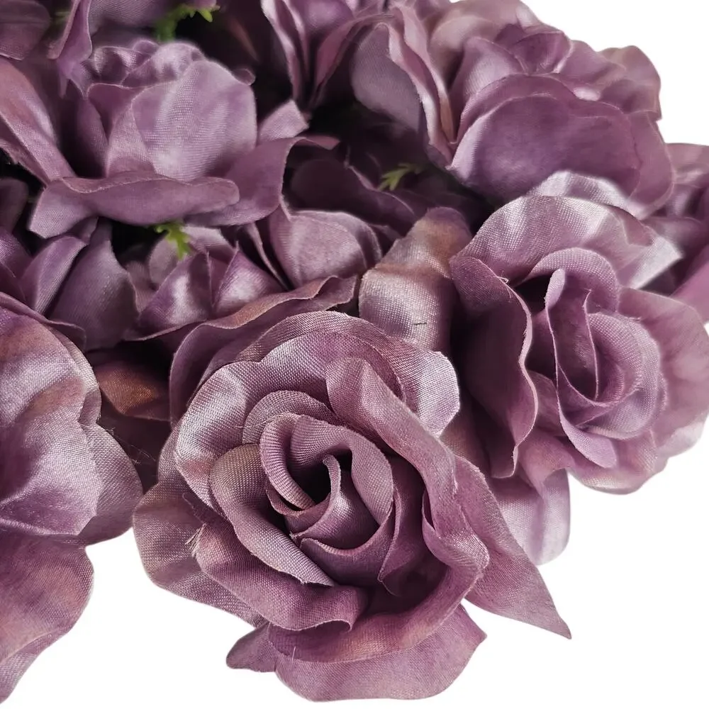 100 Plum Purple Satin Rose Heads Stemless Wedding Floral Craft DIY 2.5in
